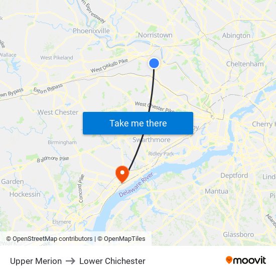 Upper Merion to Lower Chichester map