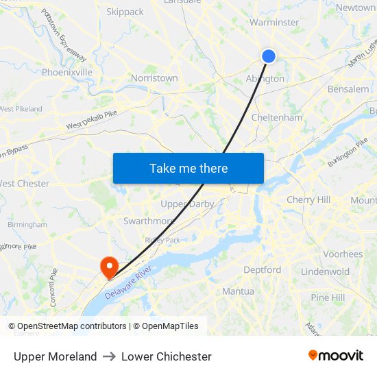 Upper Moreland to Lower Chichester map