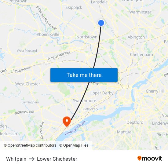 Whitpain to Lower Chichester map