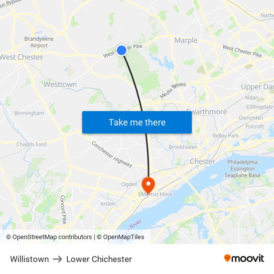 Willistown to Lower Chichester map