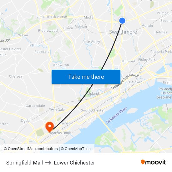 Springfield Mall to Lower Chichester map