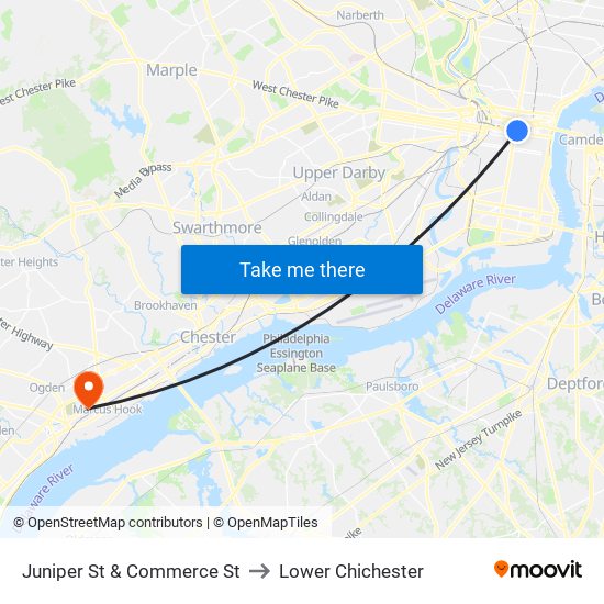 Juniper St & Commerce St to Lower Chichester map