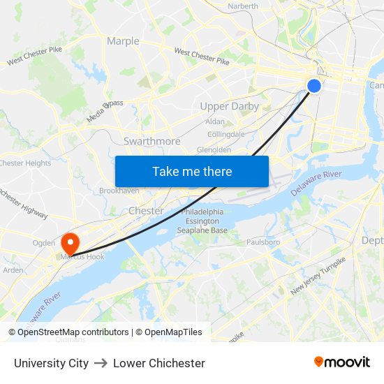 University City to Lower Chichester map