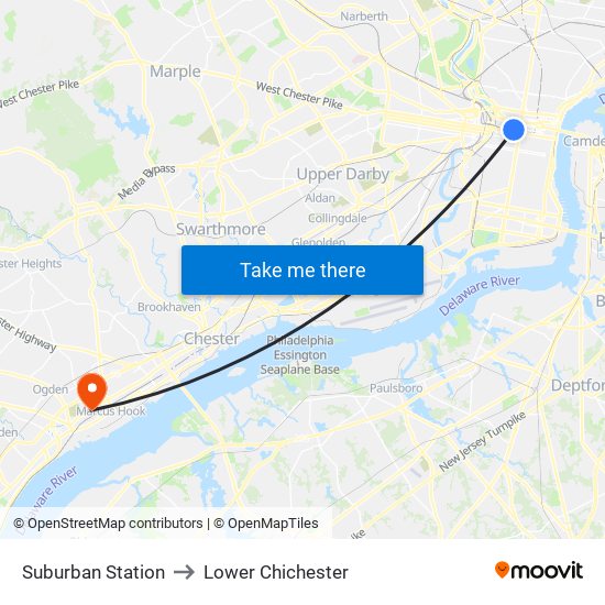 Suburban Station to Lower Chichester map
