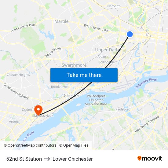 52nd St Station to Lower Chichester map