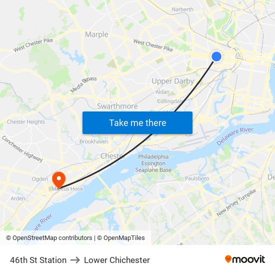 46th St Station to Lower Chichester map
