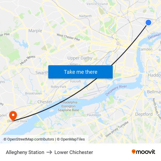 Allegheny Station to Lower Chichester map