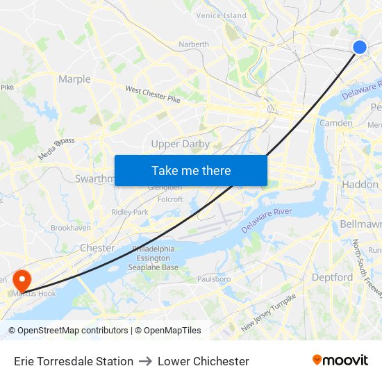 Erie Torresdale Station to Lower Chichester map