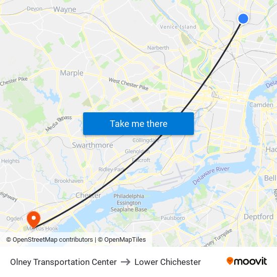 Olney Transportation Center to Lower Chichester map