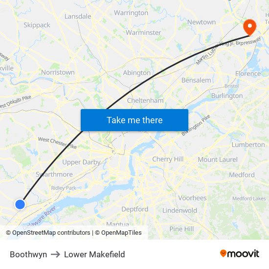 Boothwyn to Lower Makefield map