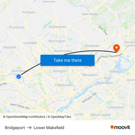 Bridgeport to Lower Makefield map