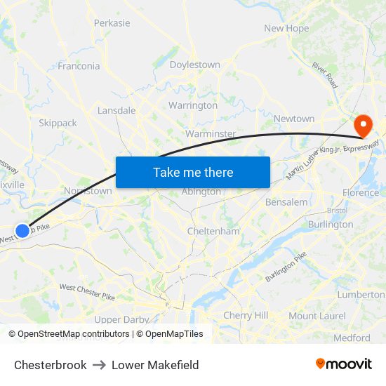 Chesterbrook to Lower Makefield map