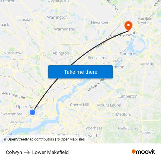 Colwyn to Lower Makefield map