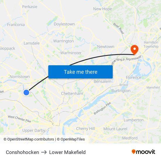 Conshohocken to Lower Makefield map