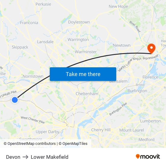 Devon to Lower Makefield map
