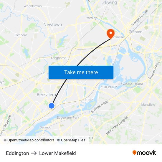 Eddington to Lower Makefield map