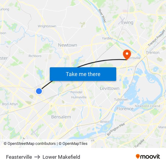Feasterville to Lower Makefield map