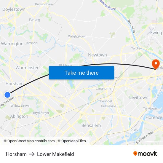 Horsham to Lower Makefield map