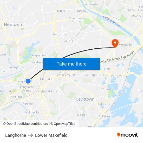 Langhorne to Lower Makefield map