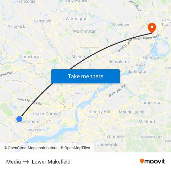 Media to Lower Makefield map
