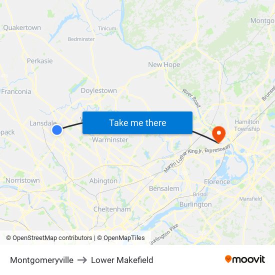 Montgomeryville to Lower Makefield map