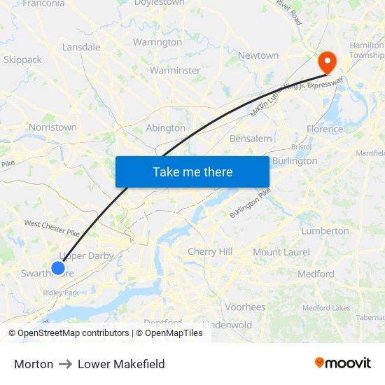 Morton to Lower Makefield map