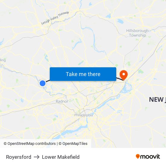 Royersford to Lower Makefield map