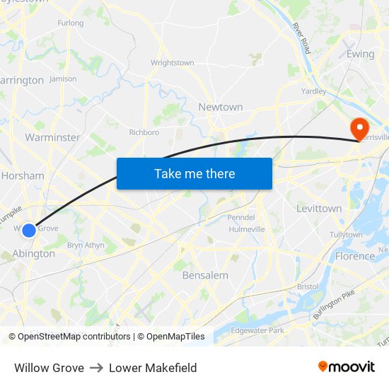 Willow Grove to Lower Makefield map