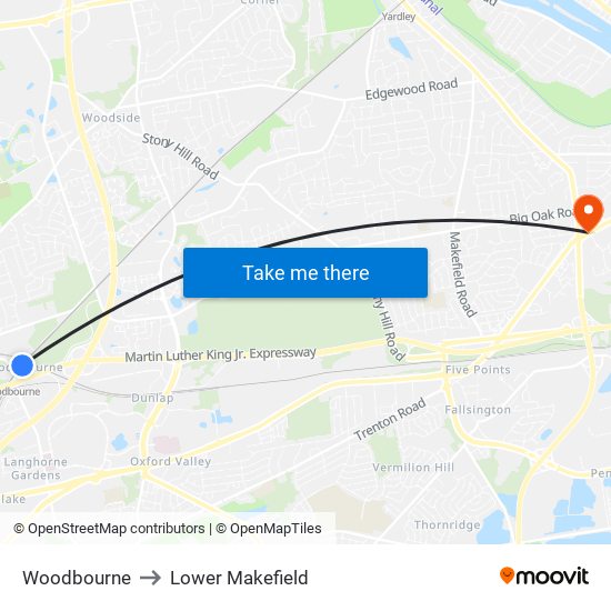 Woodbourne to Lower Makefield map