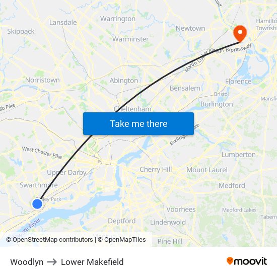 Woodlyn to Lower Makefield map
