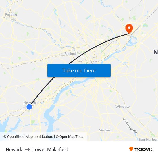 Newark to Lower Makefield map