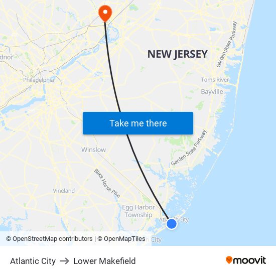 Atlantic City to Lower Makefield map