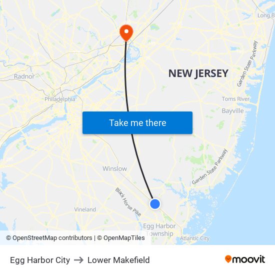 Egg Harbor City to Lower Makefield map