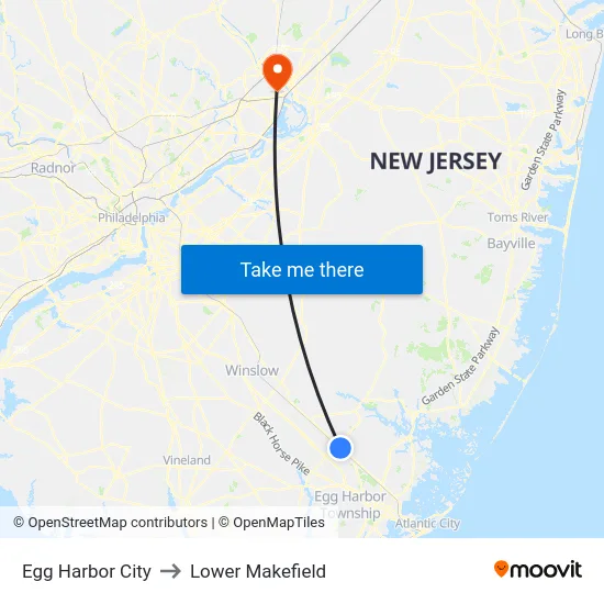 Egg Harbor City to Lower Makefield map