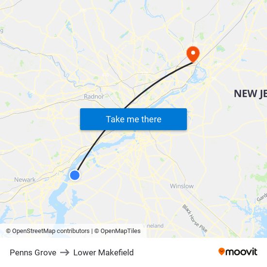 Penns Grove to Lower Makefield map