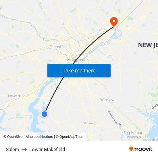 Salem to Lower Makefield map