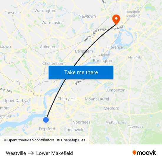 Westville to Lower Makefield map