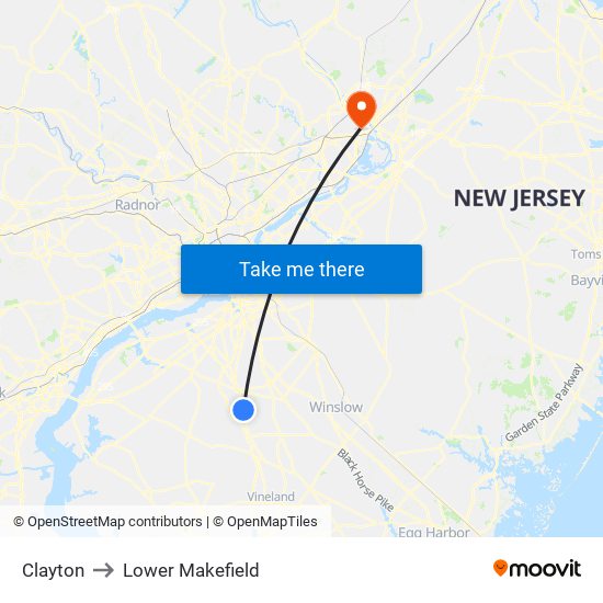 Clayton to Lower Makefield map