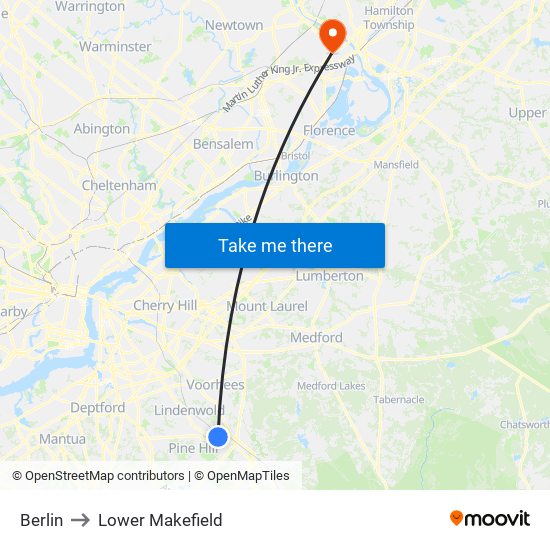 Berlin to Lower Makefield map