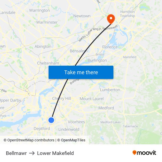 Bellmawr to Lower Makefield map