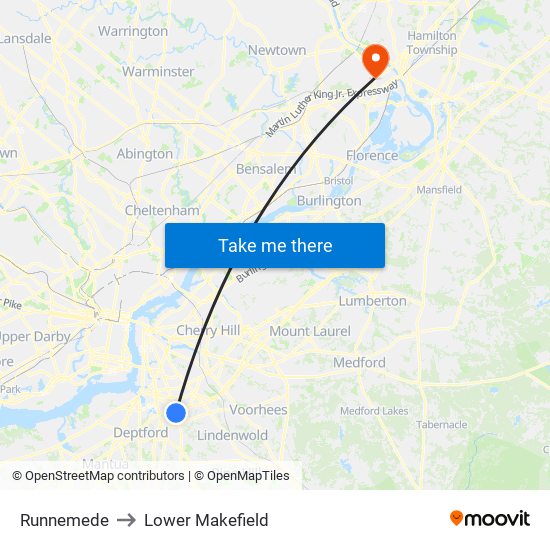 Runnemede to Lower Makefield map