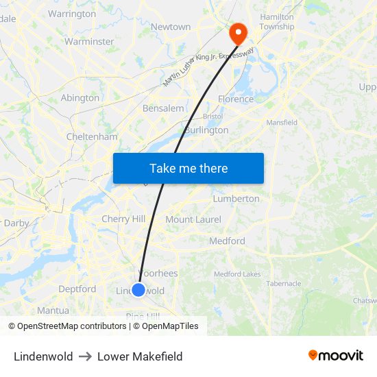 Lindenwold to Lower Makefield map