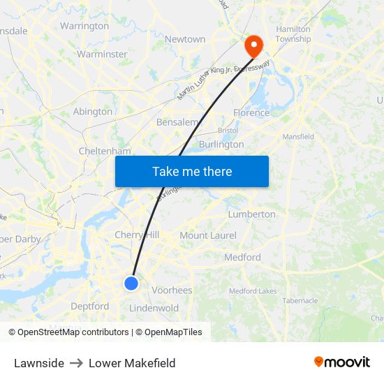 Lawnside to Lower Makefield map