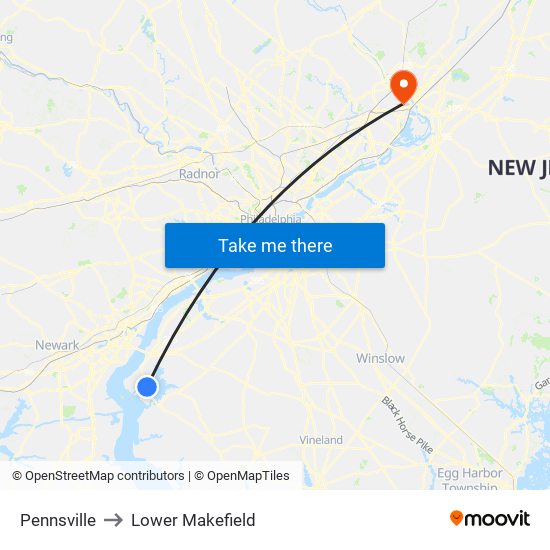 Pennsville to Lower Makefield map