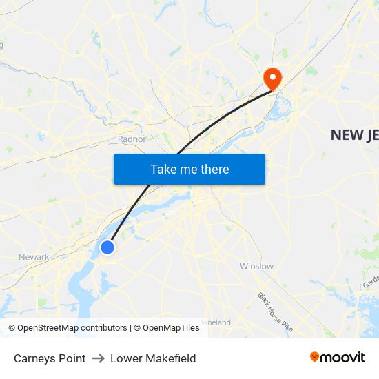 Carneys Point to Lower Makefield map