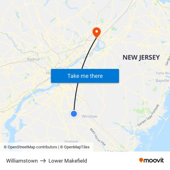 Williamstown to Lower Makefield map