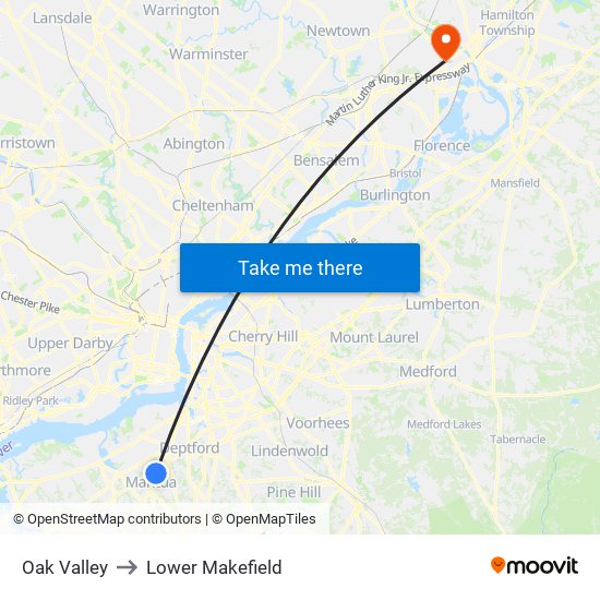 Oak Valley to Lower Makefield map