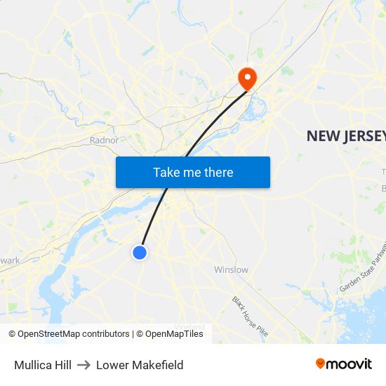 Mullica Hill to Lower Makefield map