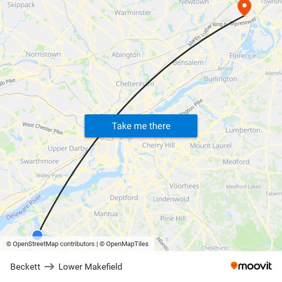 Beckett to Lower Makefield map