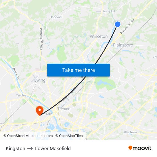 Kingston to Lower Makefield map